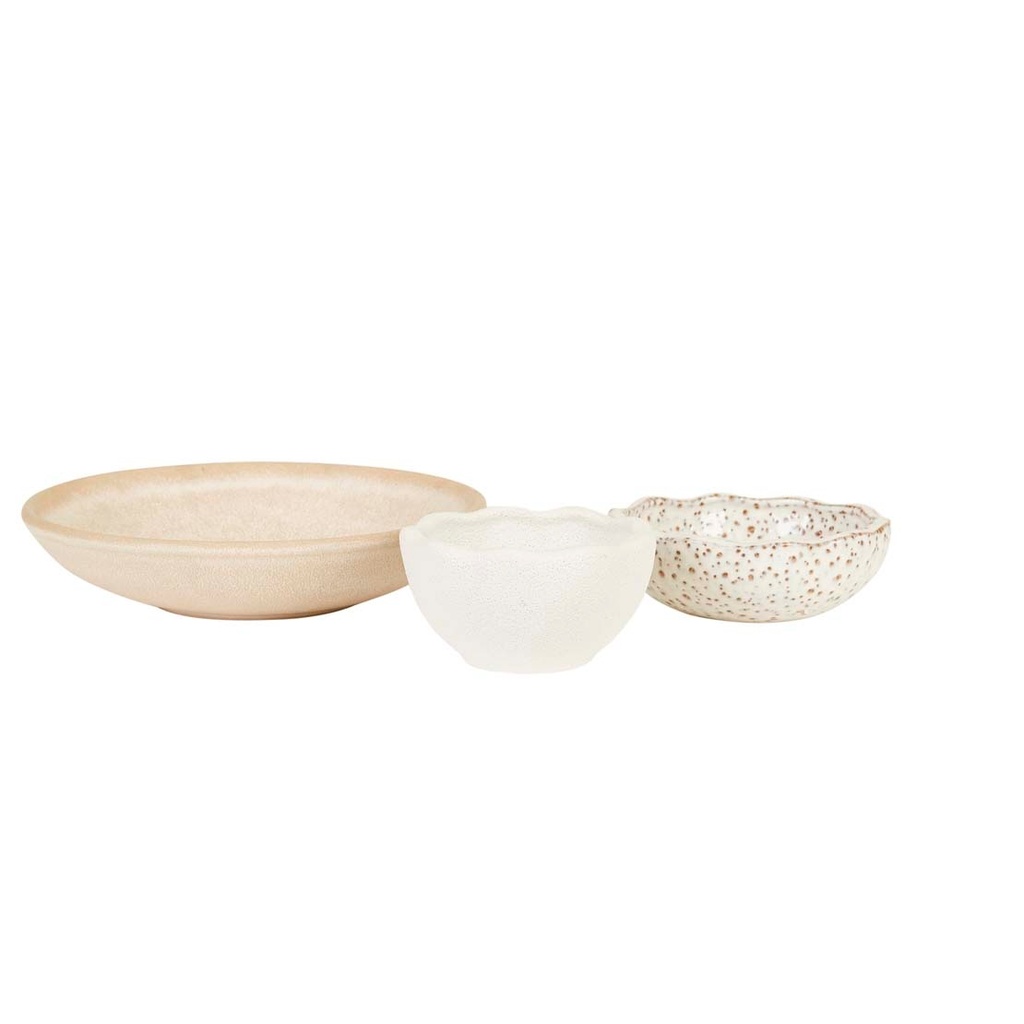 Hanson Eden Set of 3 Bowls - Mottled White Multi - Dotty White