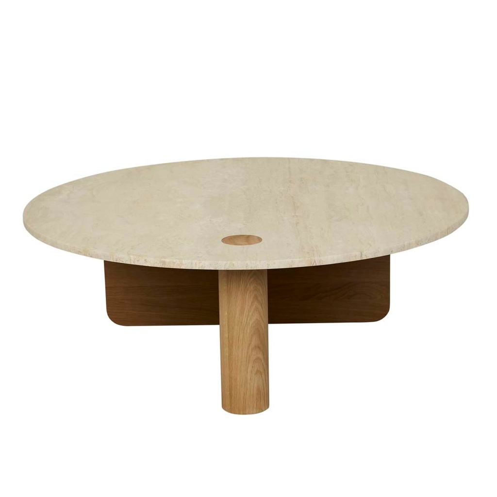 Natadora Pivot Marble Coffee Table - Natural Travertine - Light Oak