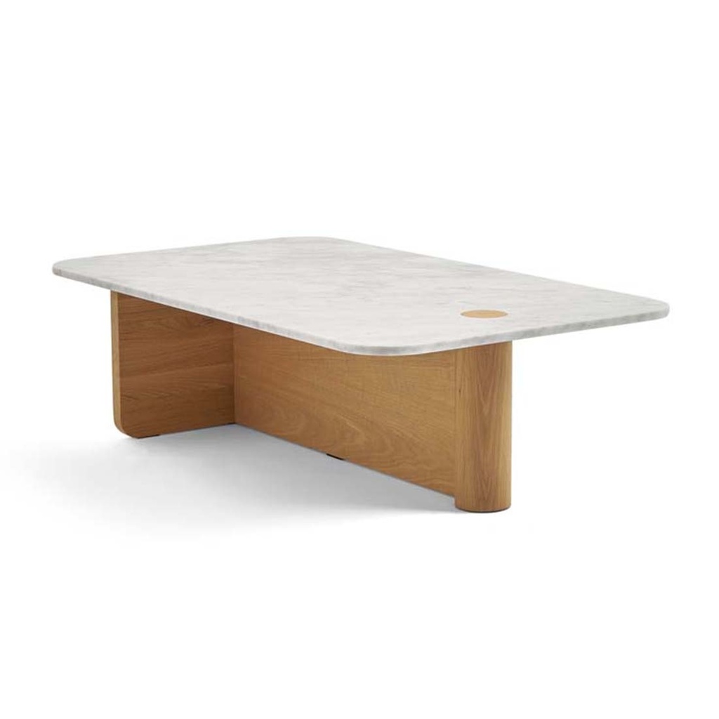 Natadora Pivot Marble Rectangle Coffee Table - White Marble - Light Oak