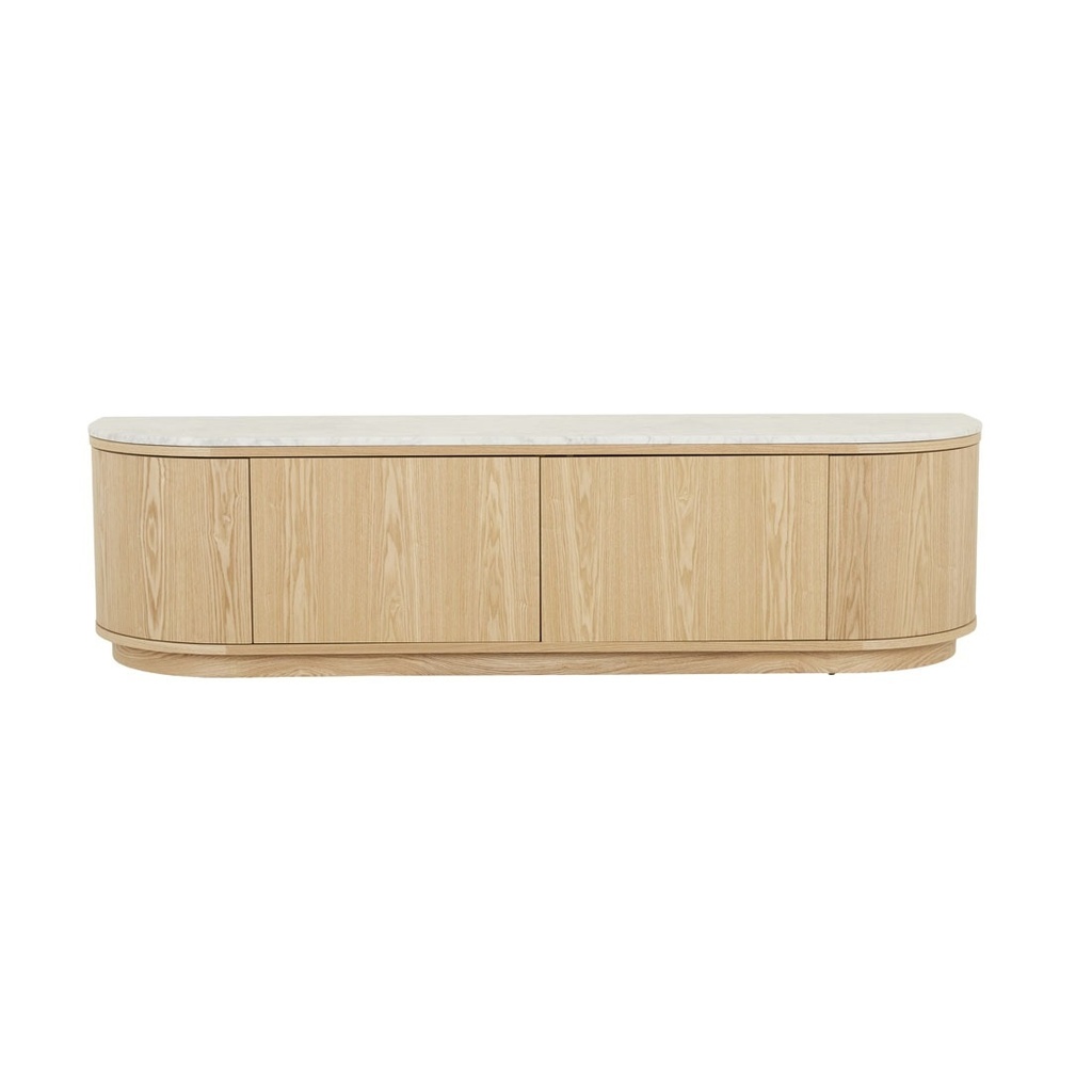 Oberon Crescent Marble Entertainment Unit - Matt White Marble - Natural Ash