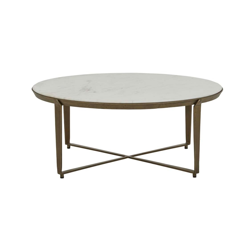 Ophelia Coffee Table - White Marble - Antique Brass