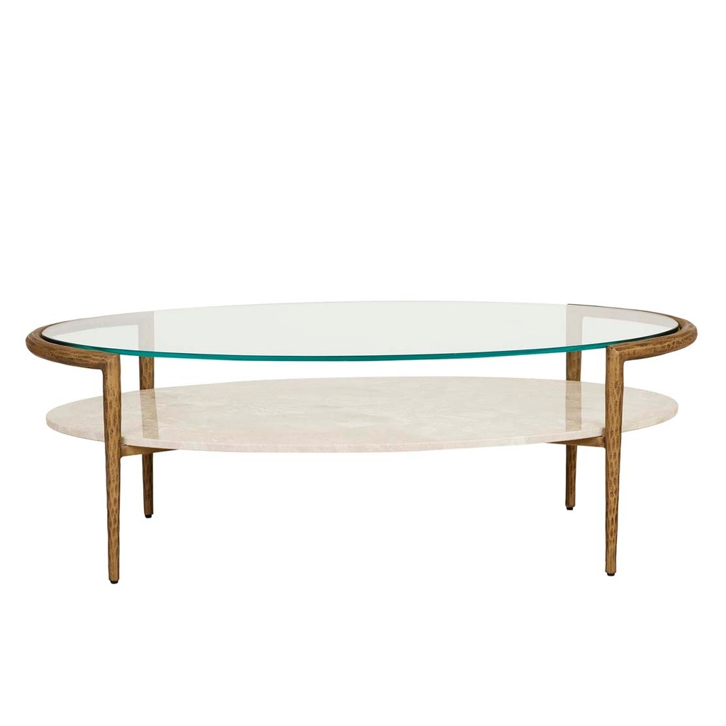 Ophelia Pointe Oval Coffee Table - Silk Grey - Antique Brass
