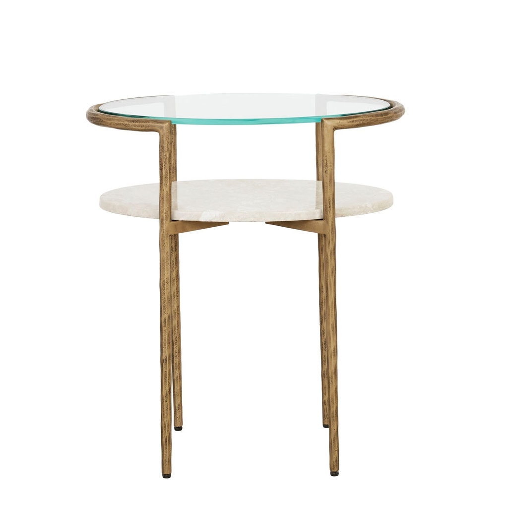 Ophelia Pointe Oval Side Table - Silk Grey - Antique Brass