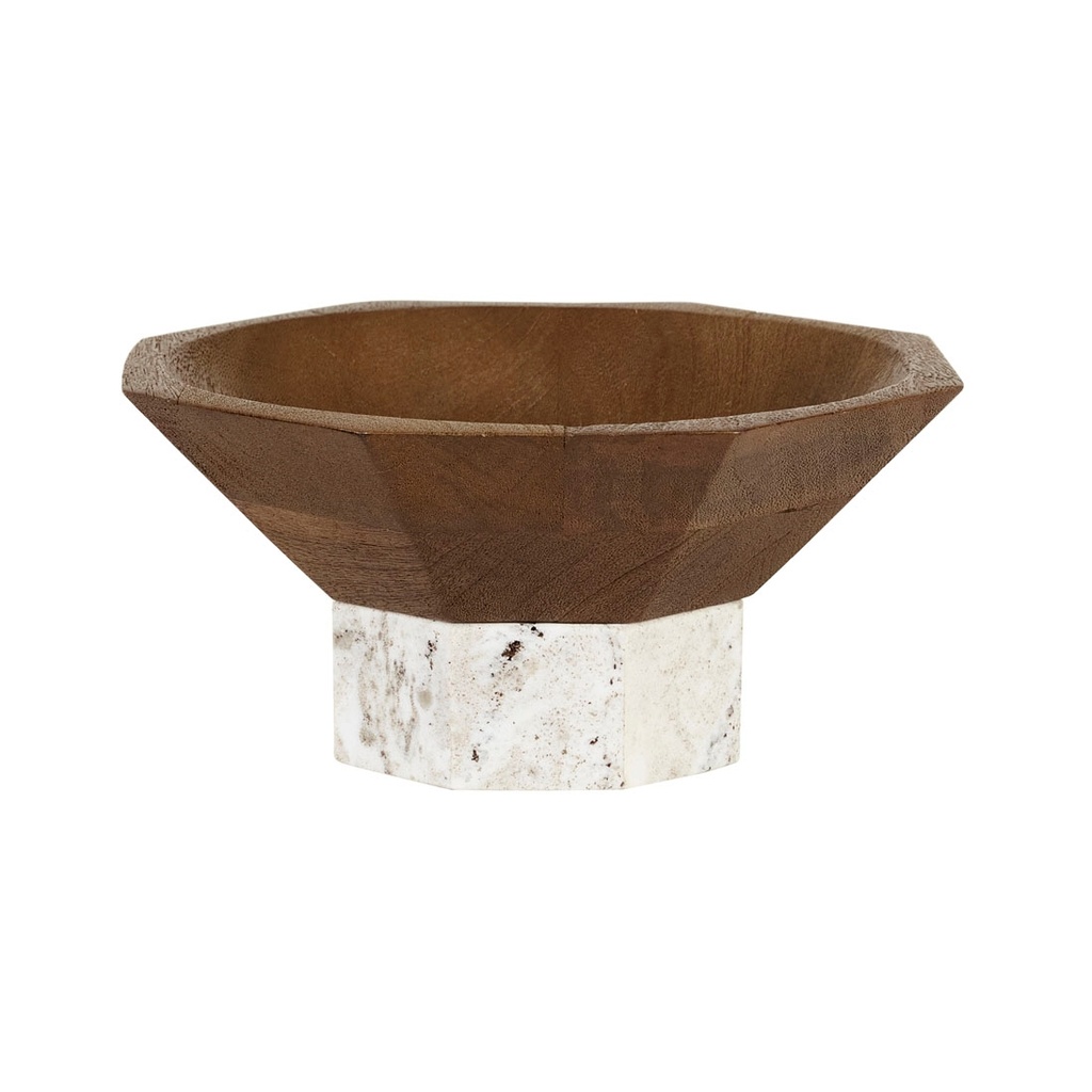 Theron Zenith Low Bowl - Mocha Marble - Pecan Mango Wood