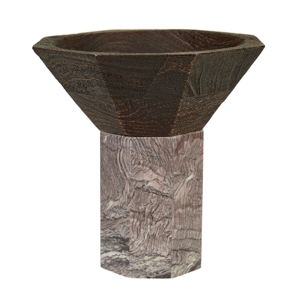 Theron Zenith Tall Bowl - Celestial Marble - Mocha Mango Wood