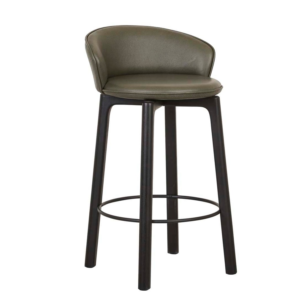 Tolv Glide Barstool - Kale Leather - Black Onyx