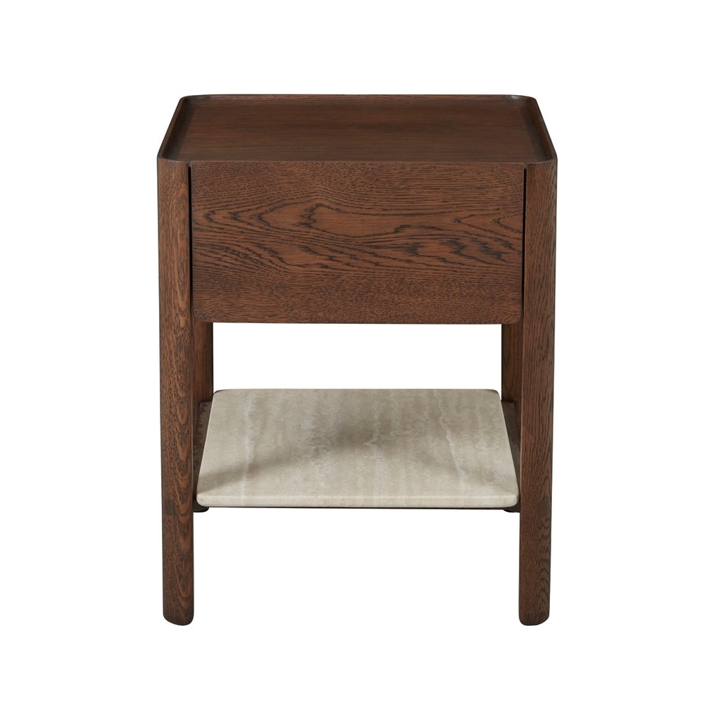 Tolv Tye Marble Bedside - Natural Travertine - Espresso Oak
