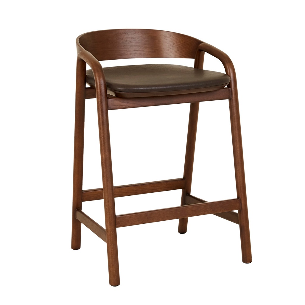 Tolv Inlay Upholstered Barstool - Cigar Leather - Smoked Oak