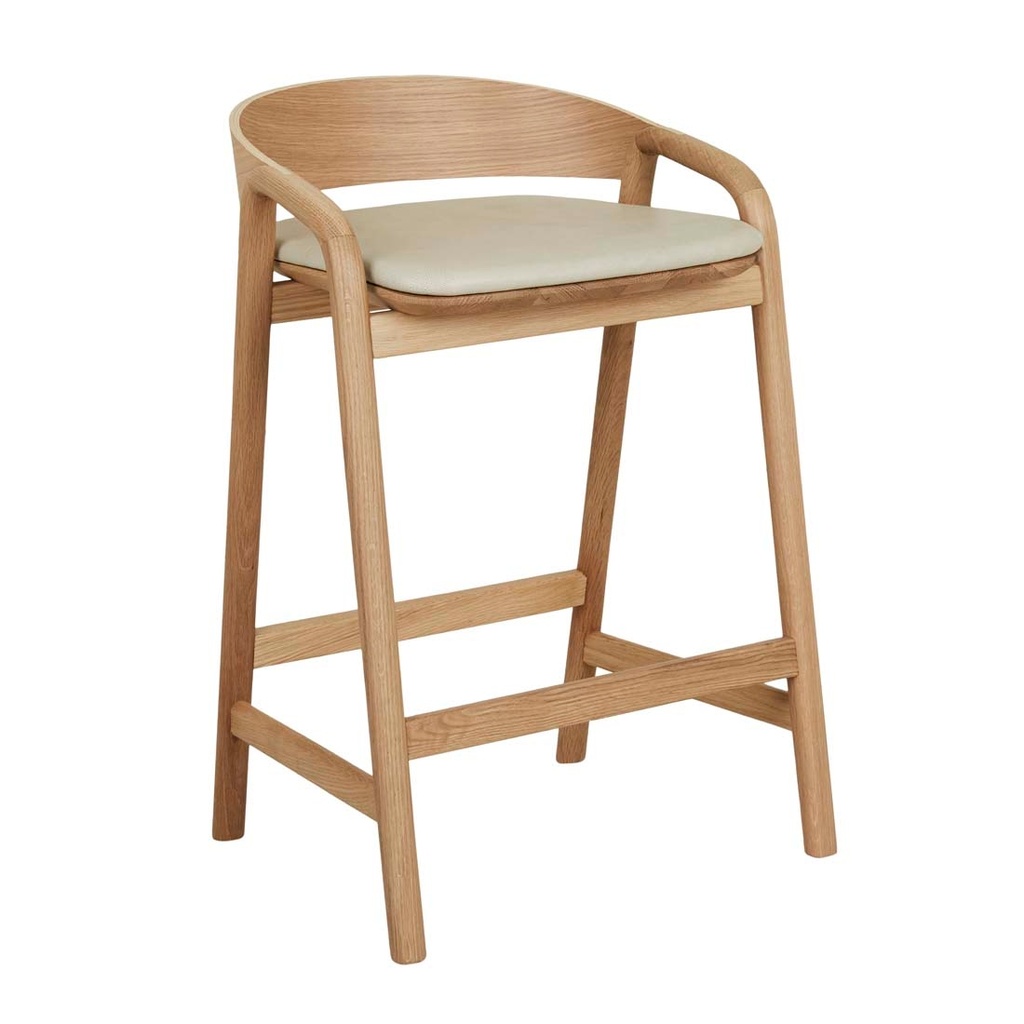 Tolv Inlay Upholstered Barstool - Limestone Leather - Light Oak