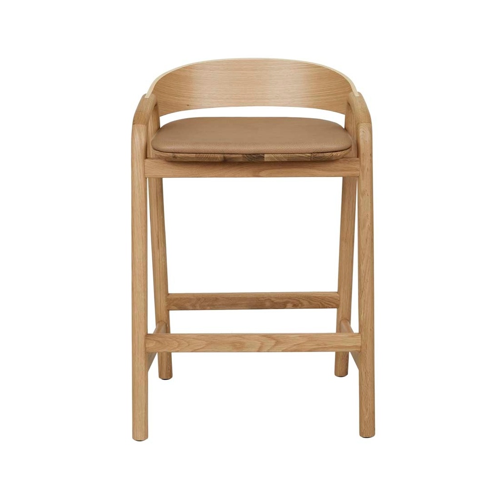 Tolv Inlay Upholstered Barstool - Pecan Leather - Light Oak