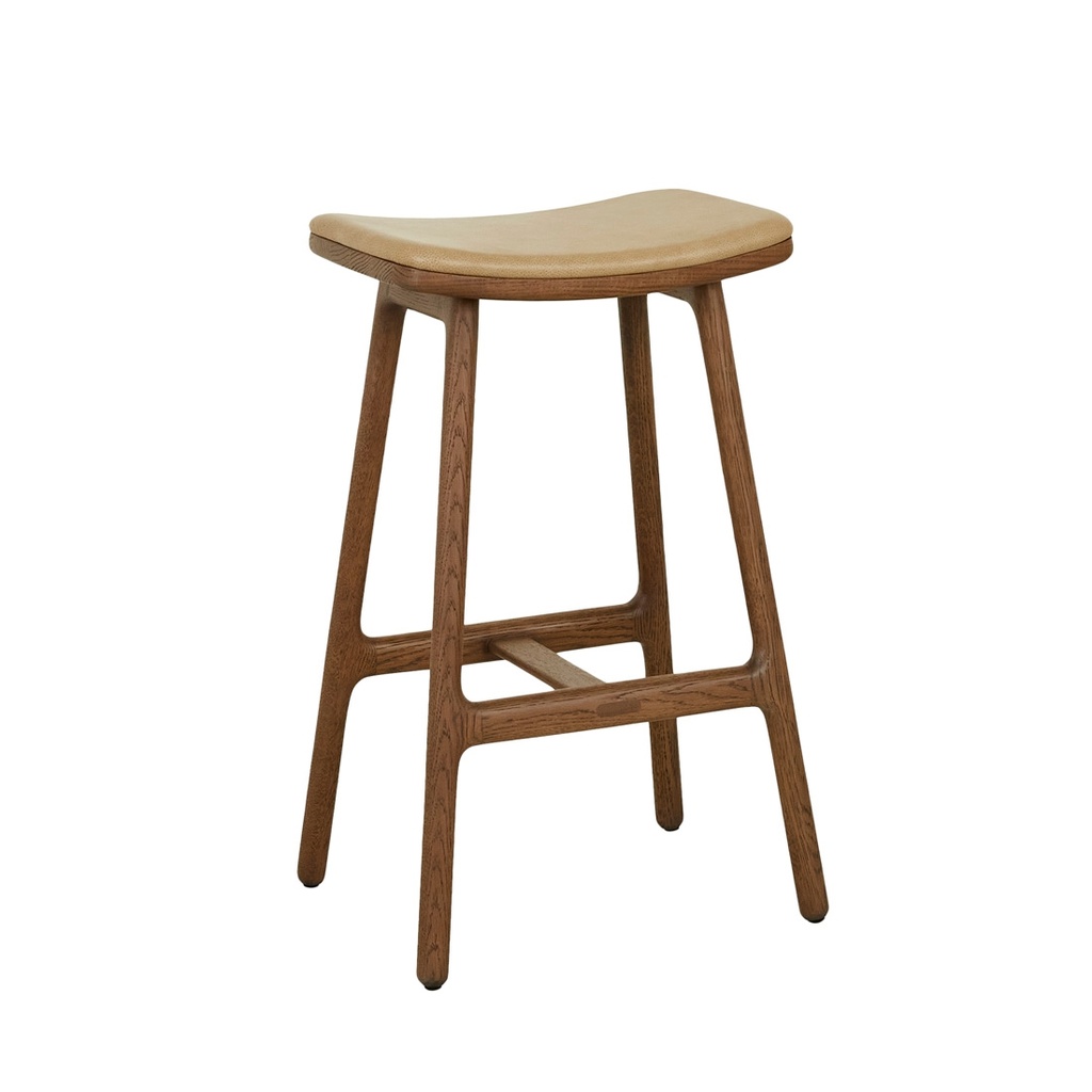 Tolv Odd Upholstered Barstool - Arena Leather - Latte Oak