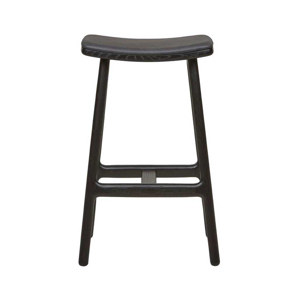Tolv Odd Upholstered Barstool - Black Leather - Black Onyx