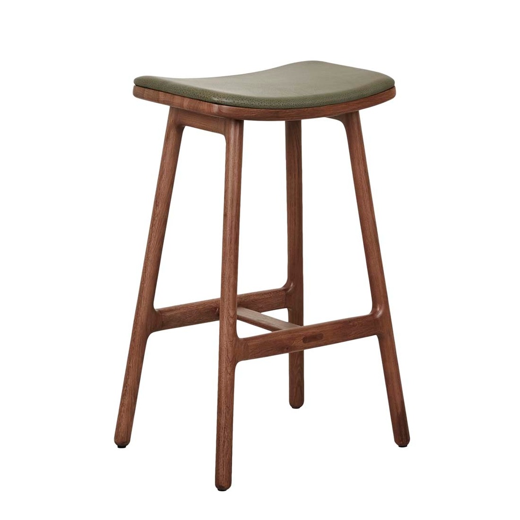 Tolv Odd Upholstered Barstool - Kale Leather - Walnut