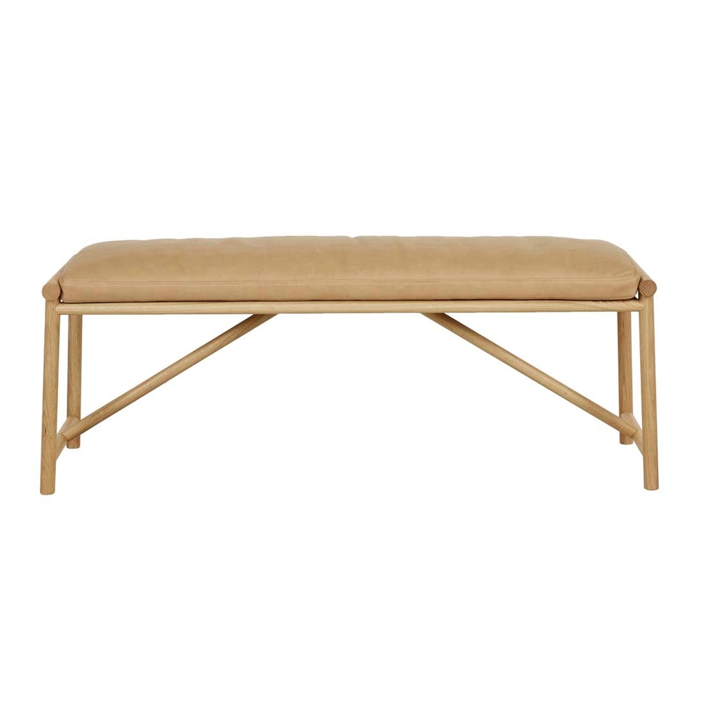 Tolv Osaka Bench Seat - Camel Leather - Light Oak