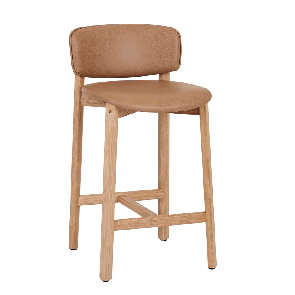Tolv Pinta Upholstered Barstool - Pecan Leather - Light Oak