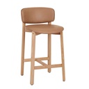 Tolv Pinta Upholstered Barstool - Pecan Leather - Light Oak