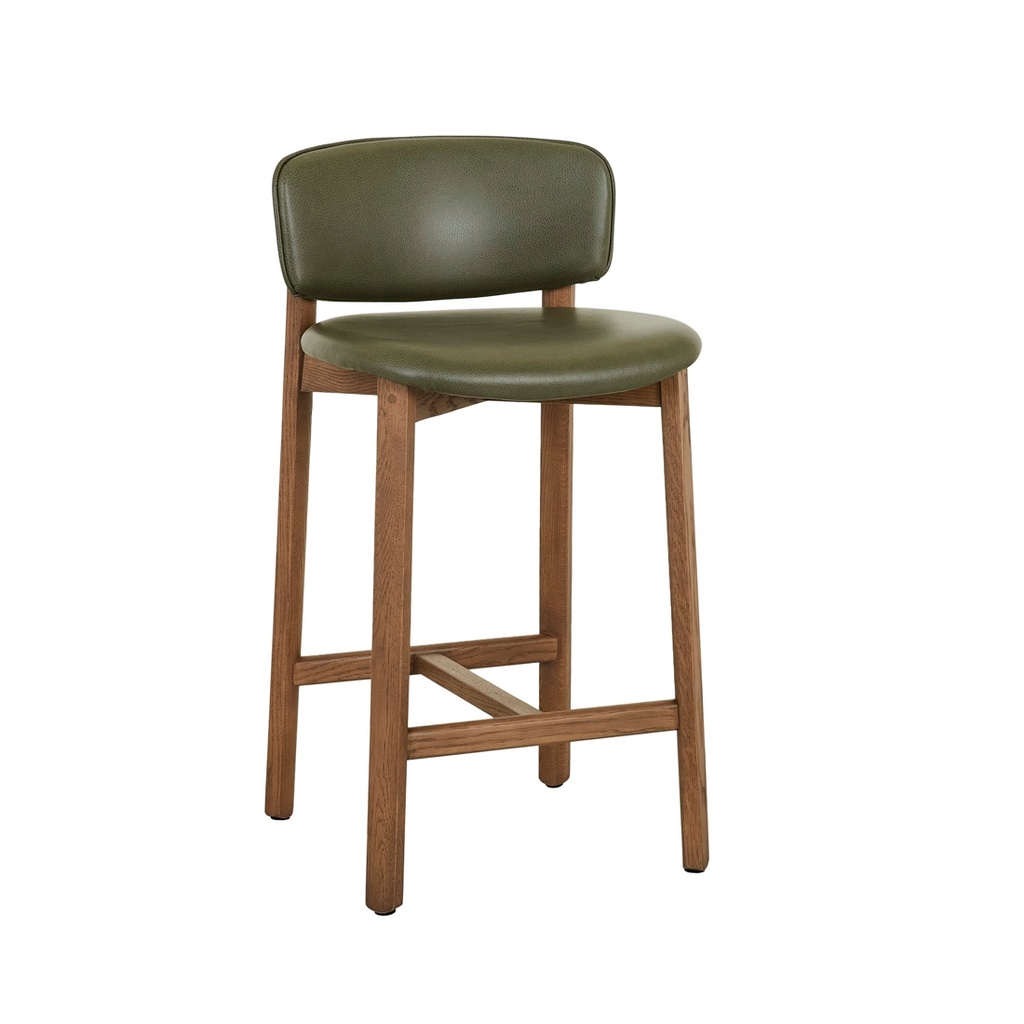 Tolv Pinta Upholstered Barstool - Kale Leather - Latte Oak