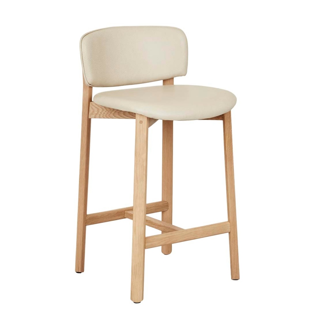 Tolv Pinta Upholstered Barstool - Limestone Leather - Light Oak