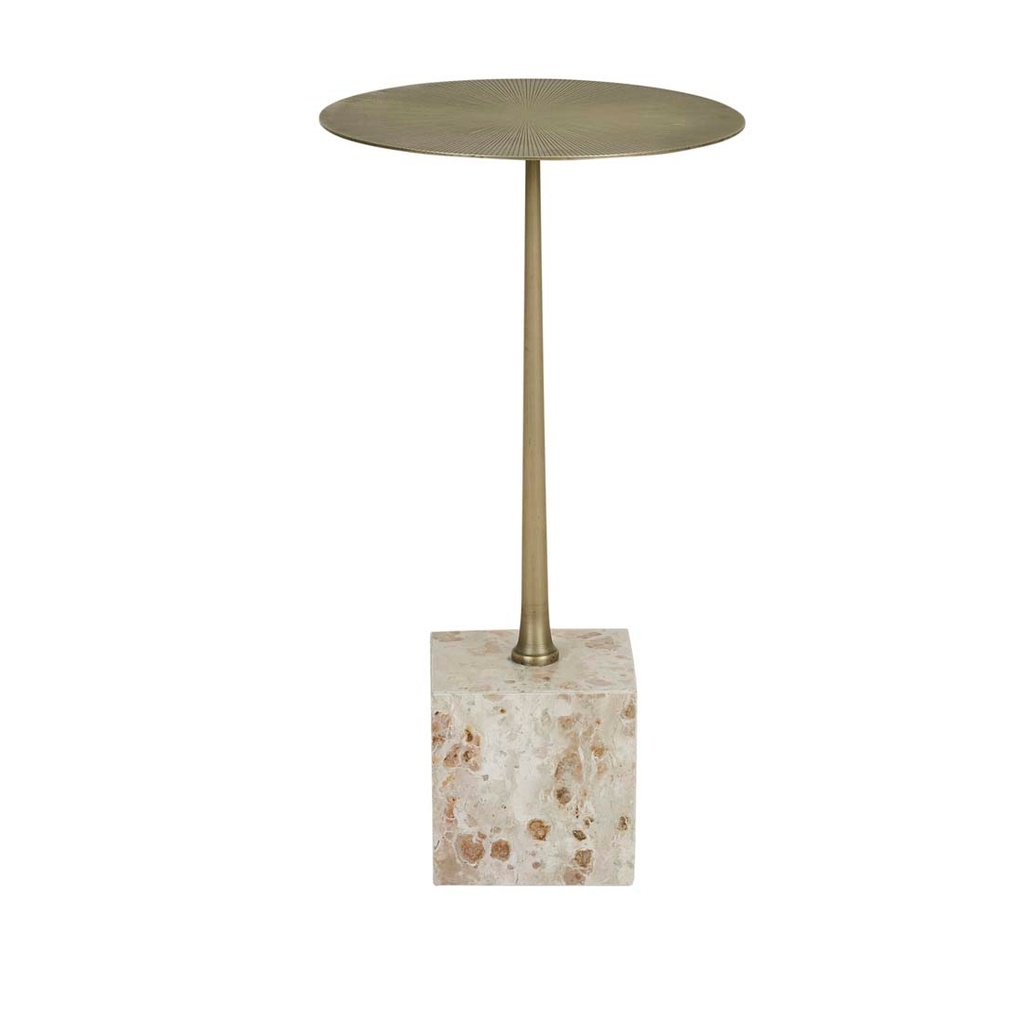 Verona Pillar Side Table - Latte - Antique Brass