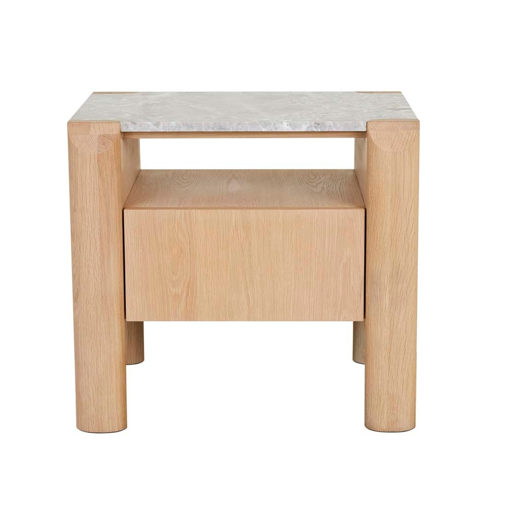 Willa Marble Bedside - Grey Marble - Satin Oak