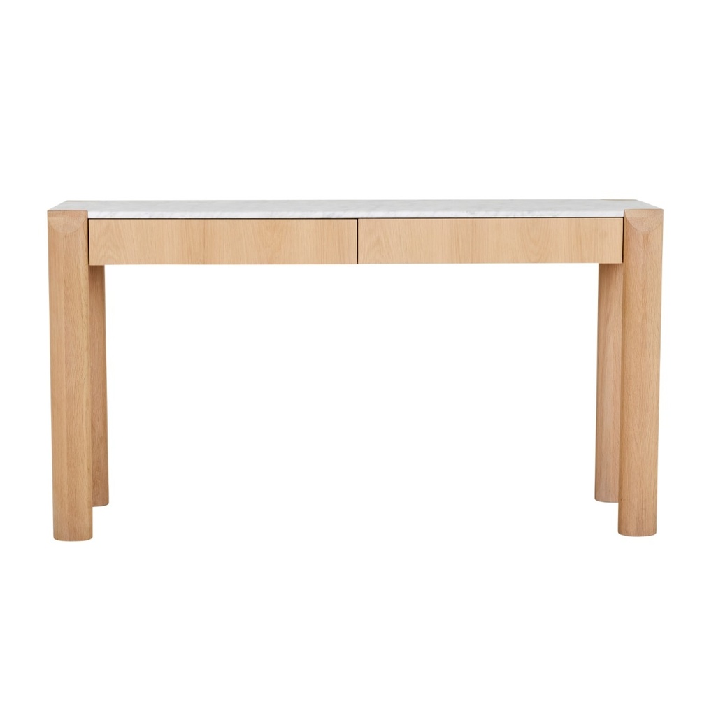 Willa Marble Console - White Calacatta Marble - Satin Oak
