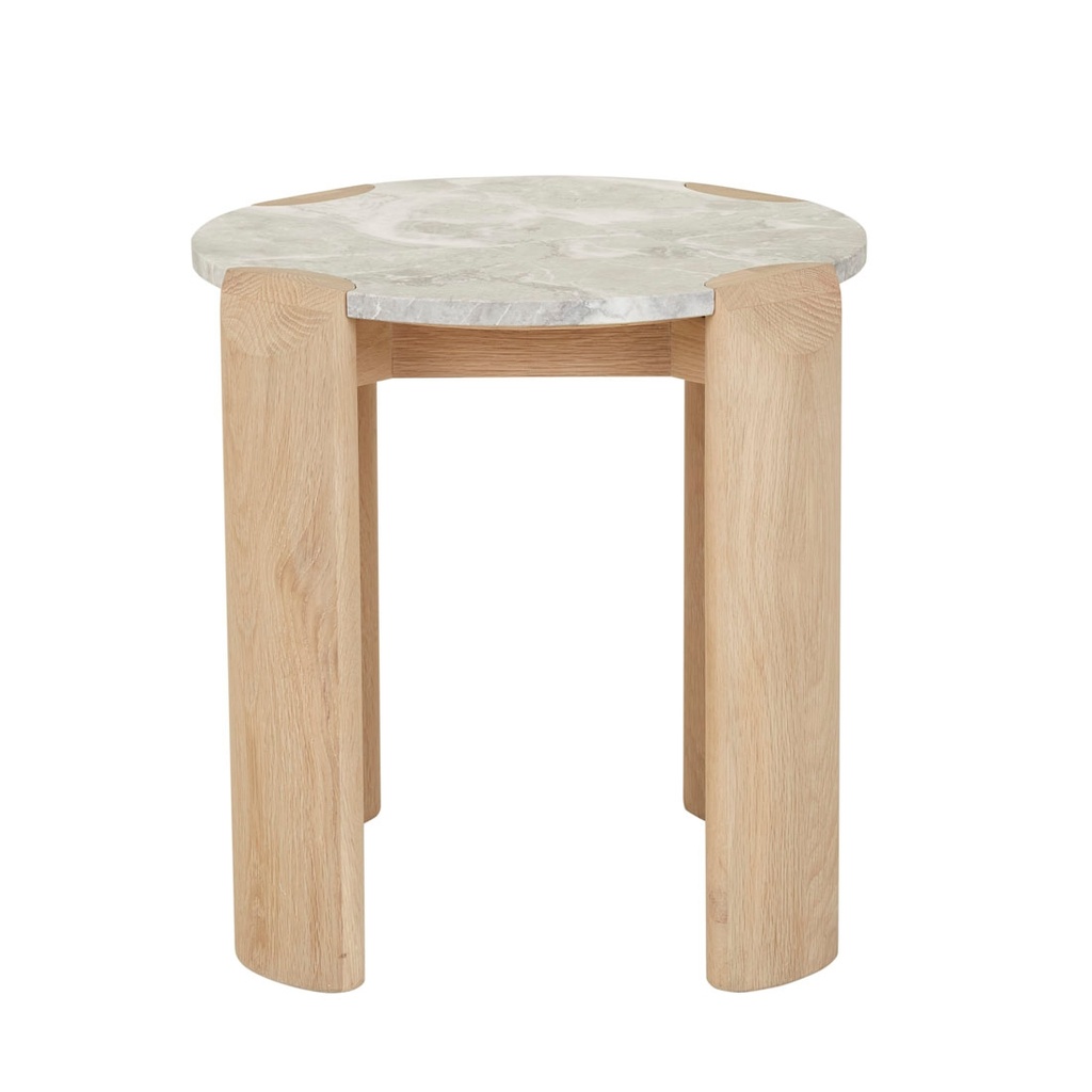 Willa Marble Side Table - Grey Marble - Light Oak