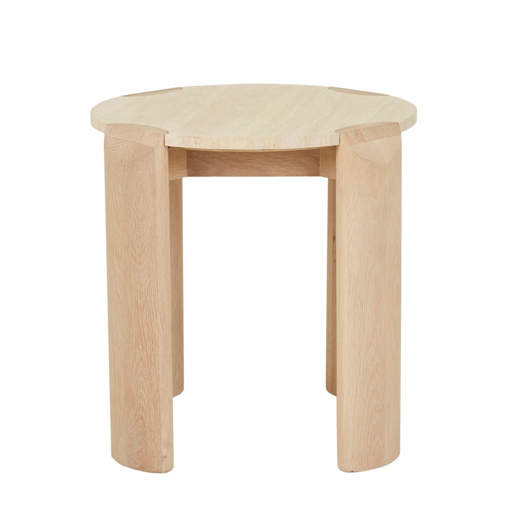 Willa Marble Side Table - Natural Travertine - Light Oak