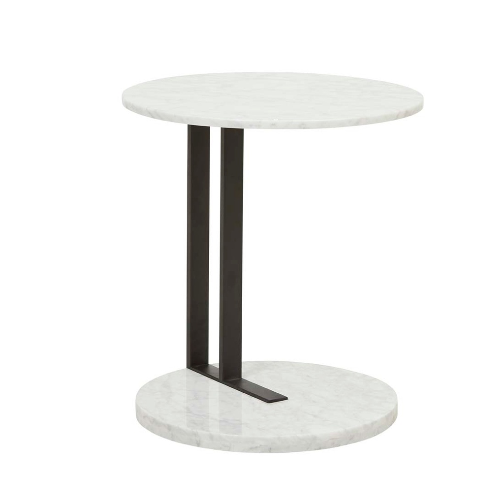 Amara Linear Side Table - Matt White Marble - Black Spekles
