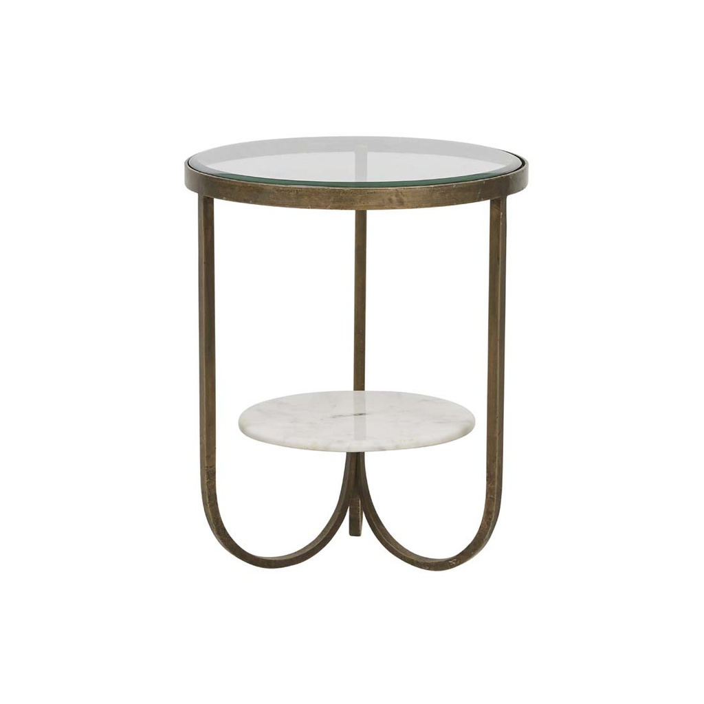 Amelie Curve Side Table - Antique Brass - White Marble