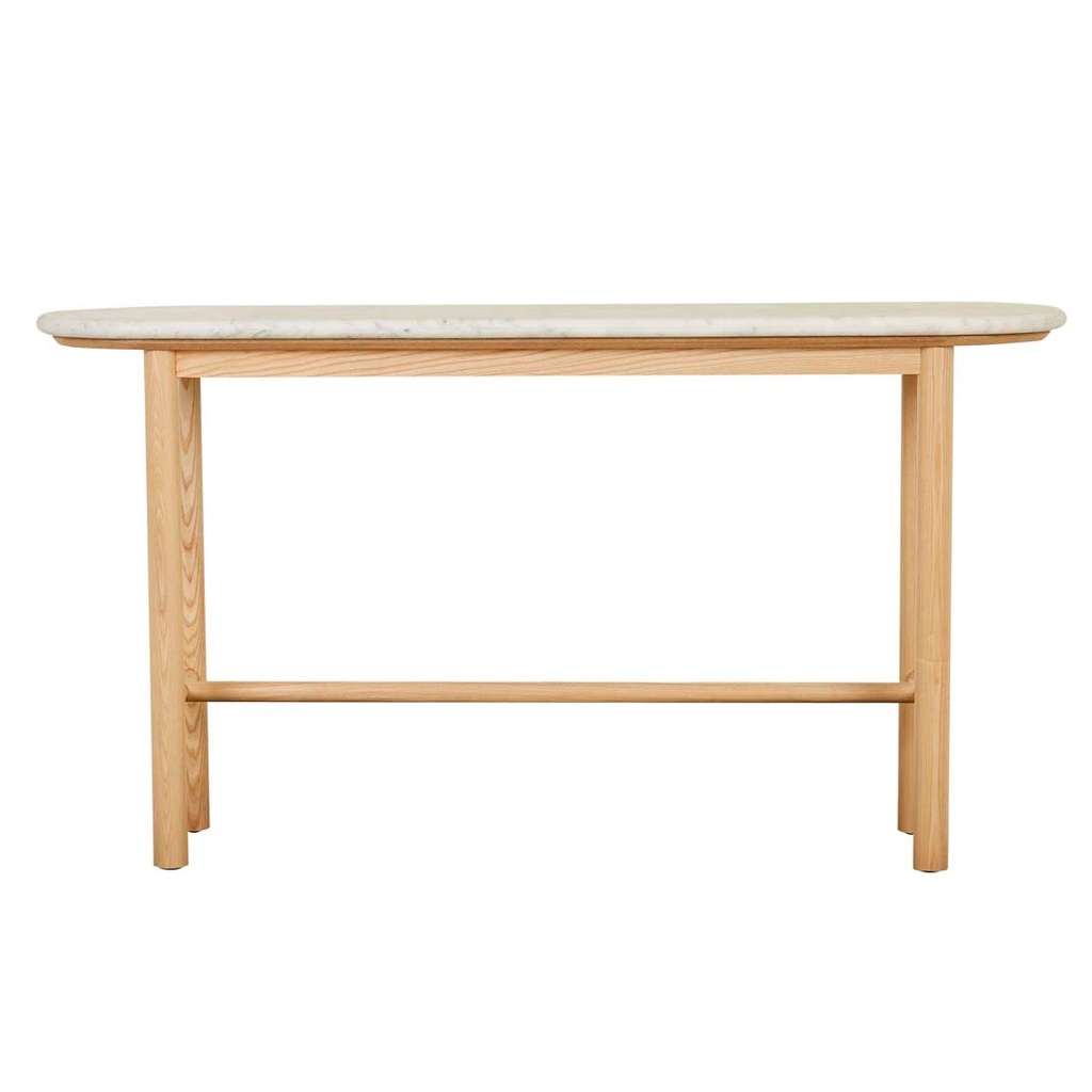 Artie Oval Marble Console - Matt White Marble - Natural Ash
