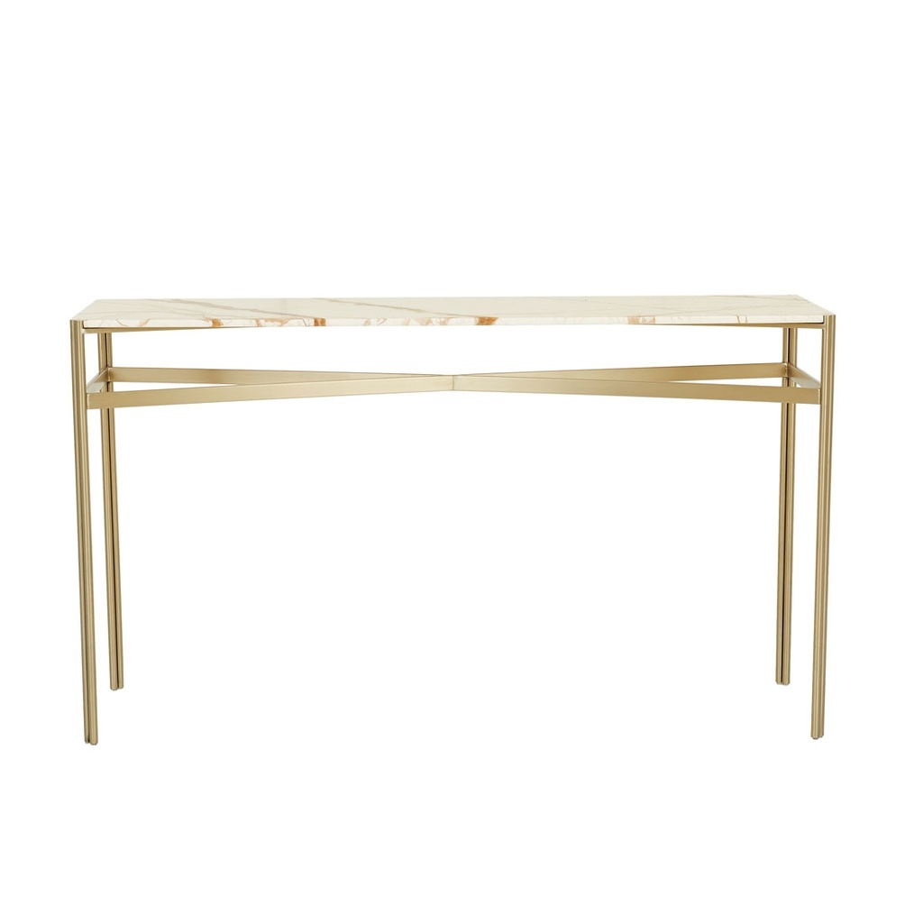 Atlas Twin Console - Matt Brown Vein Marble - Brushed Gold