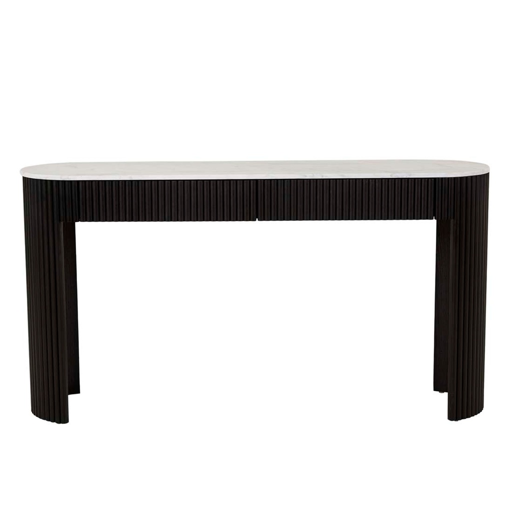 Benjamin Ripple Grand Marble Console - Matt White Marble - Matt Black Oak