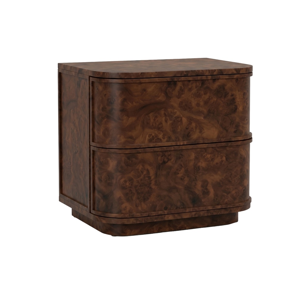 Miller 2 Drawer Burl Bedside - Dark Burl